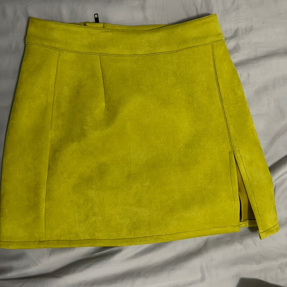 Lime green suede mini skirt
